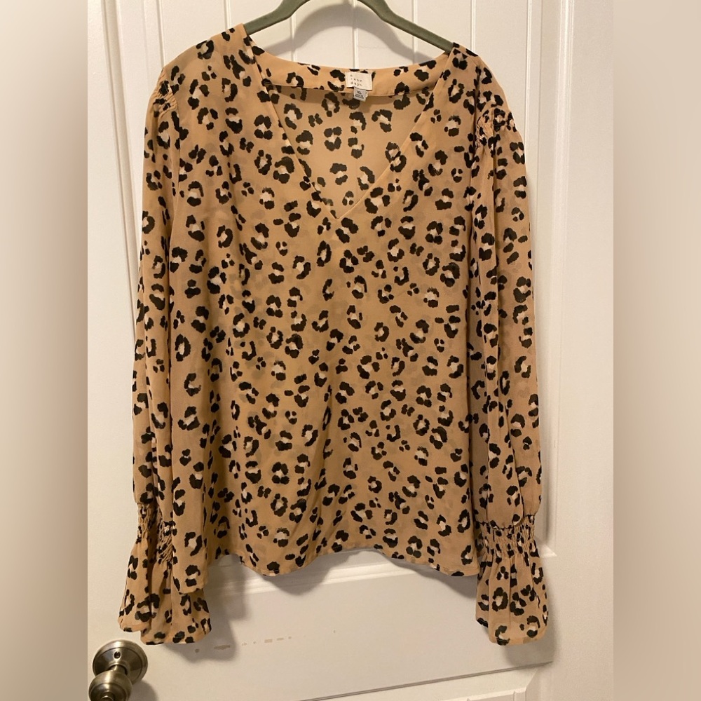 Sheer V Neck Leopard Print Top